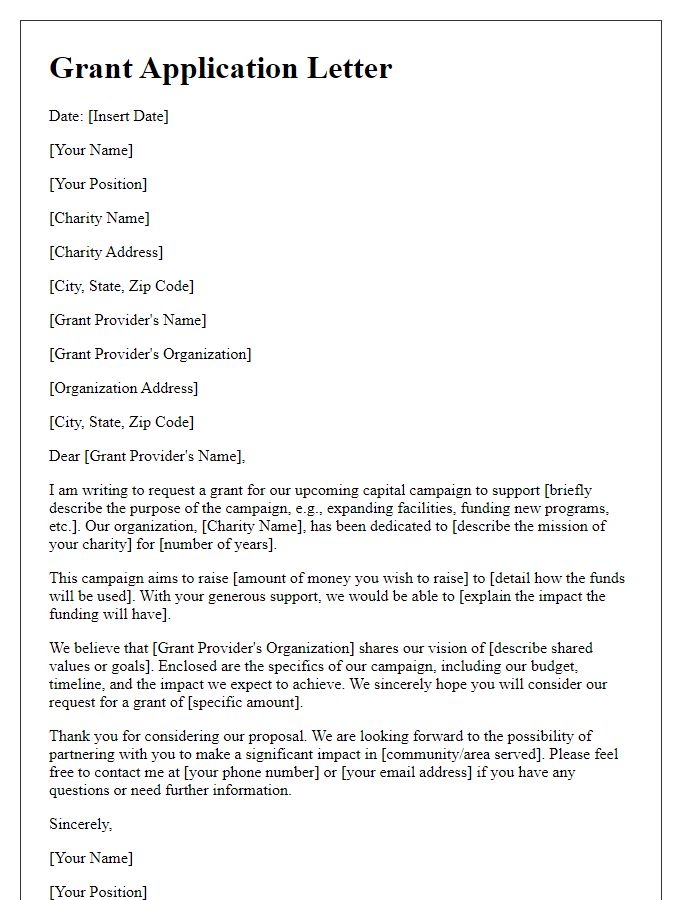 Letter template of grant application for charity capital campaign