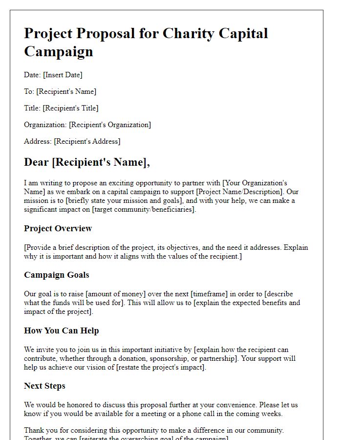 Letter template of project proposal for charity capital campaign