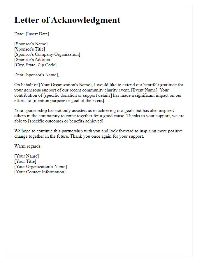 Letter template of acknowledgment for community charity sponsors