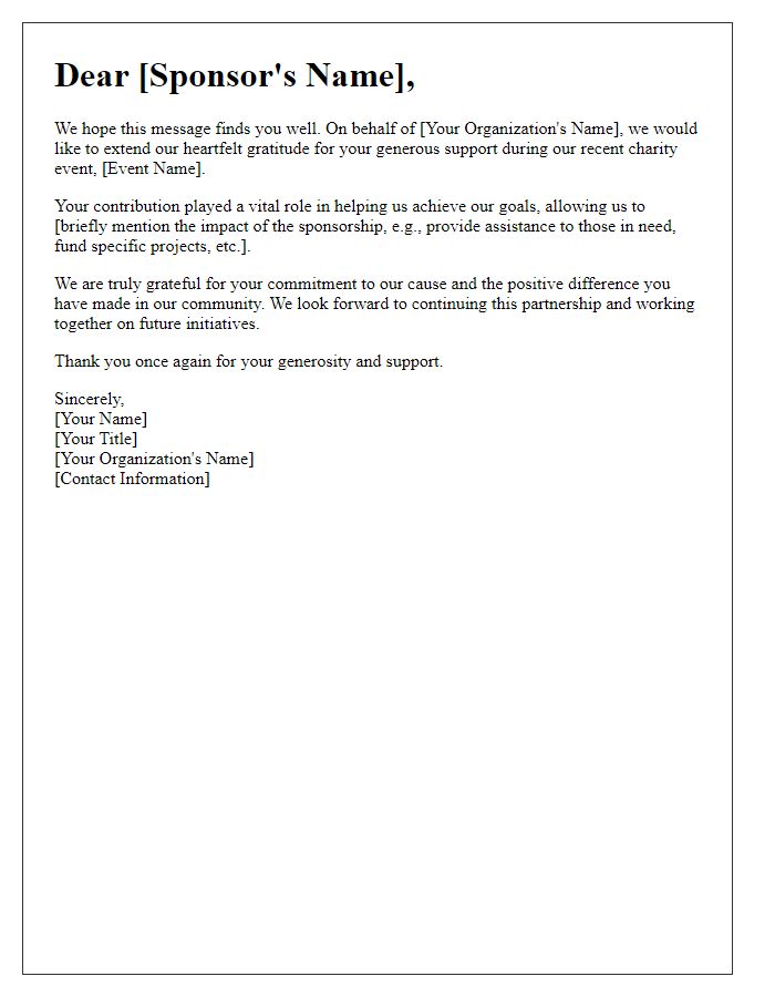 Letter template of appreciation for charity sponsors