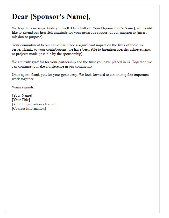 Letter template of gratitude to our valued charity sponsors