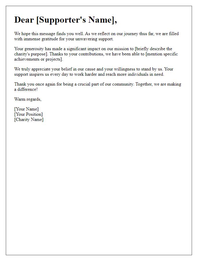 Letter template of sincere gratitude to our charity supporters