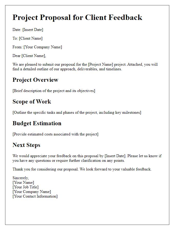 Letter template of client project proposal for feedback