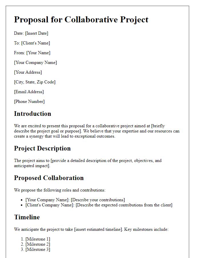 Letter template of collaborative project proposal for clients