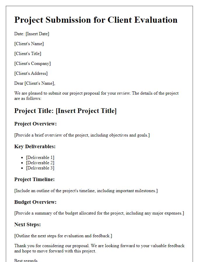 Letter template of detailed project submission for client evaluation