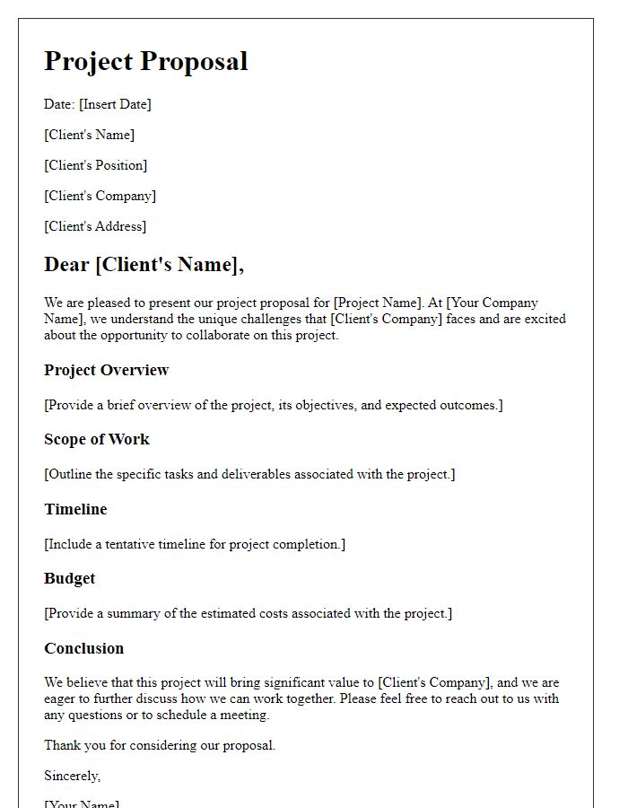 Letter template of formal project proposal for client engagement