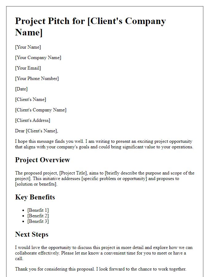 Letter template of project pitch for client consideration