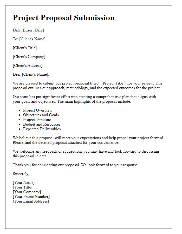 Letter template of project proposal submission for client review