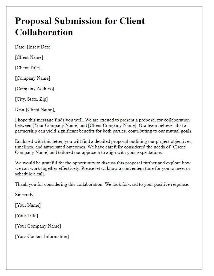 Letter template of proposal submission for client collaboration