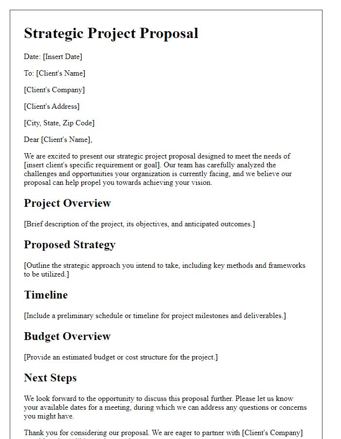 Letter template of strategic project proposal for client assessment