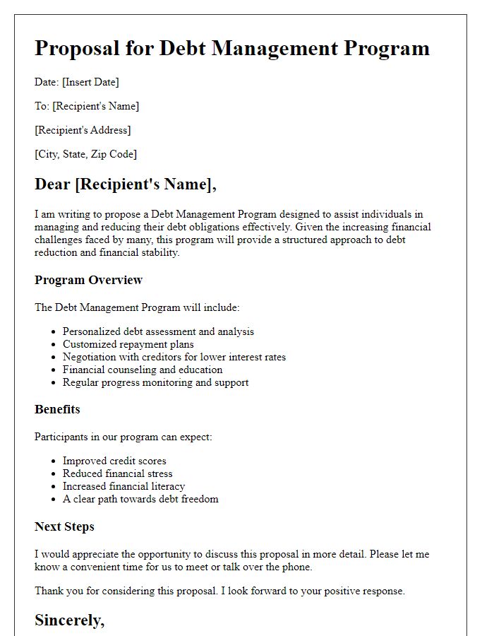 Letter template of proposal for debt management program