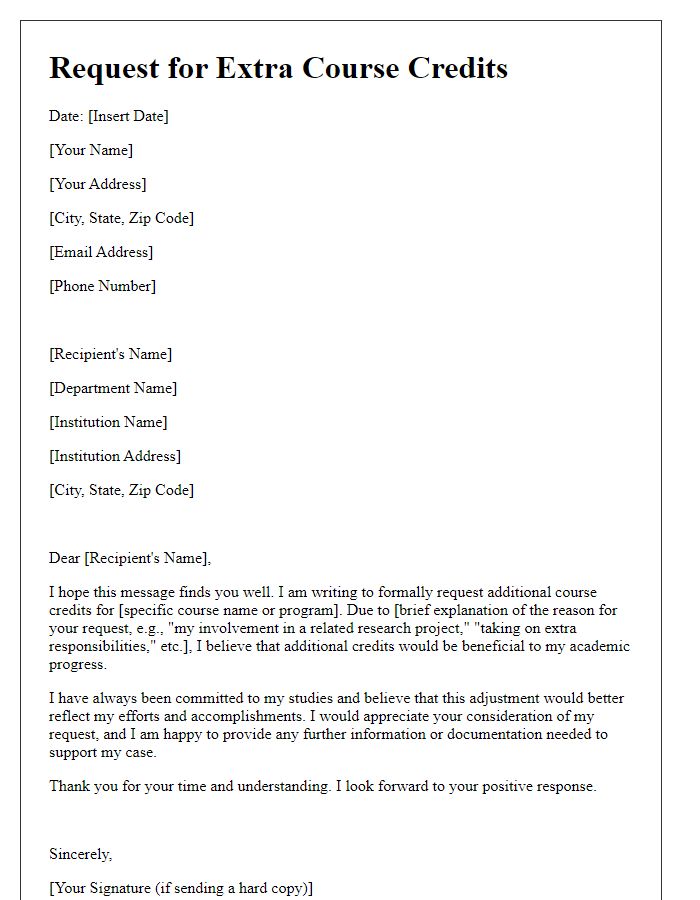 Letter template of request for extra course credits.