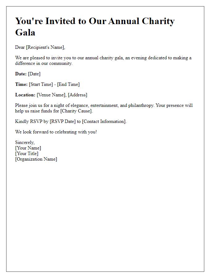 Letter template of invitation to a charity gala.