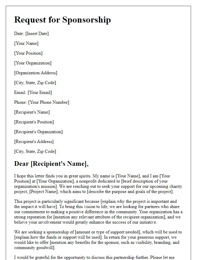 Letter template of sponsorship request for charity projects.