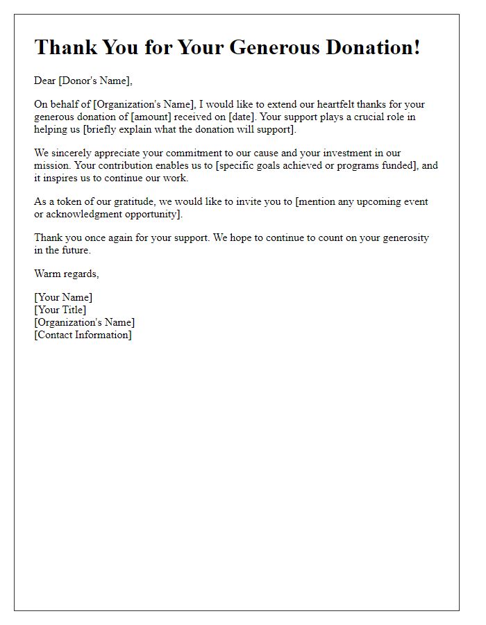 Letter template of fundraising donation acknowledgment