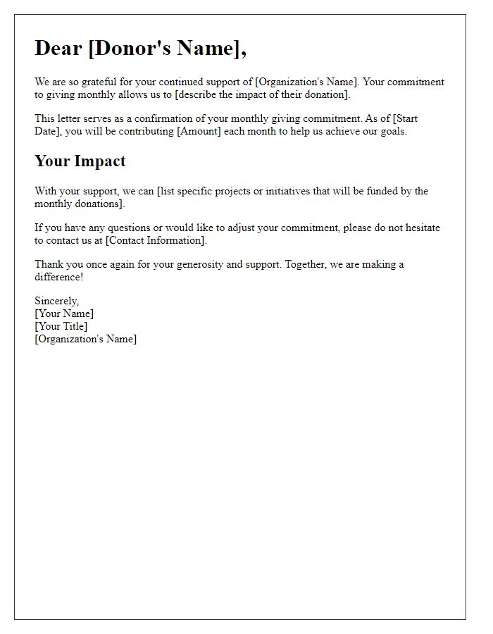 Letter template of monthly giving commitment