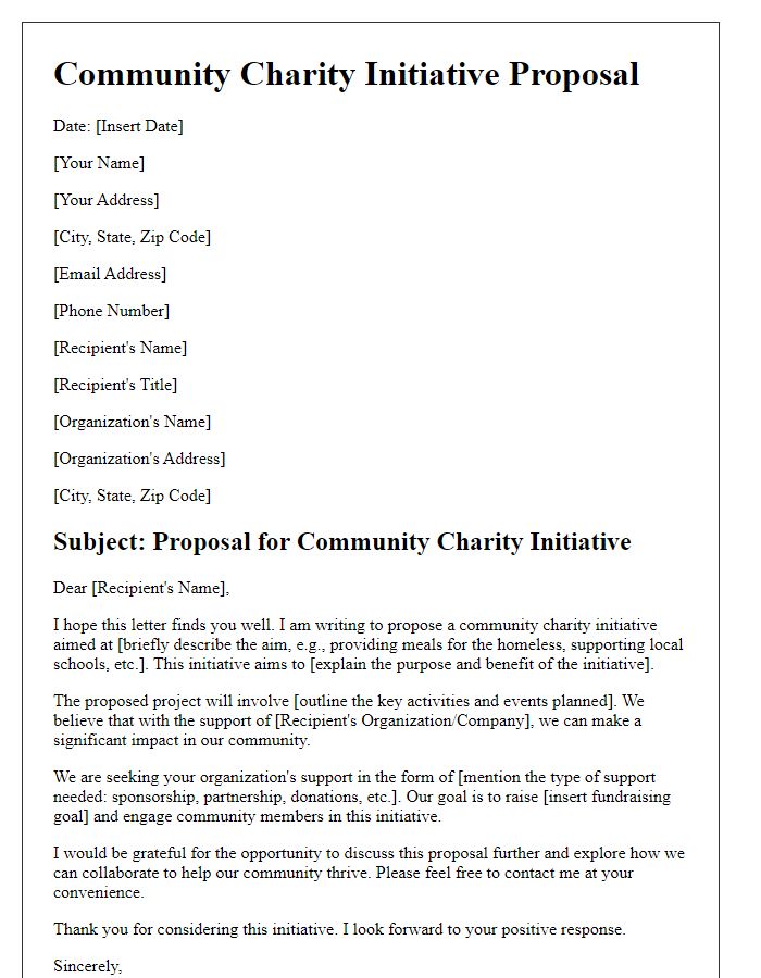 Letter template of community charity initiative proposal