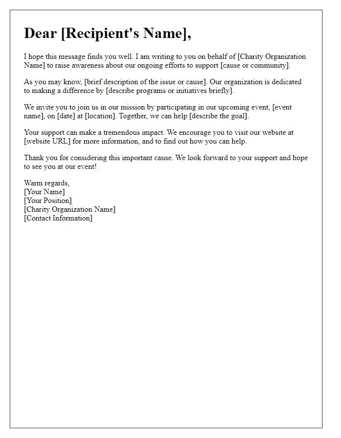 Letter template of informative charity awareness