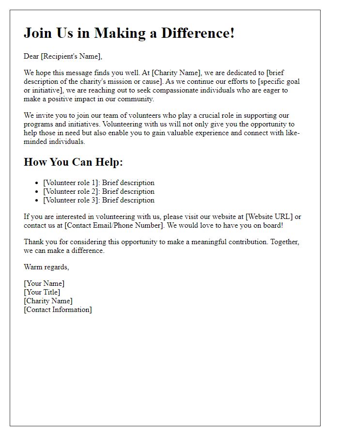 Letter template of volunteer recruitment for charity