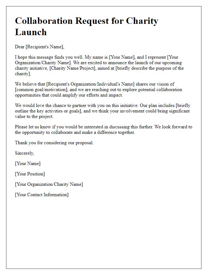 Letter template of collaboration request for charity launch