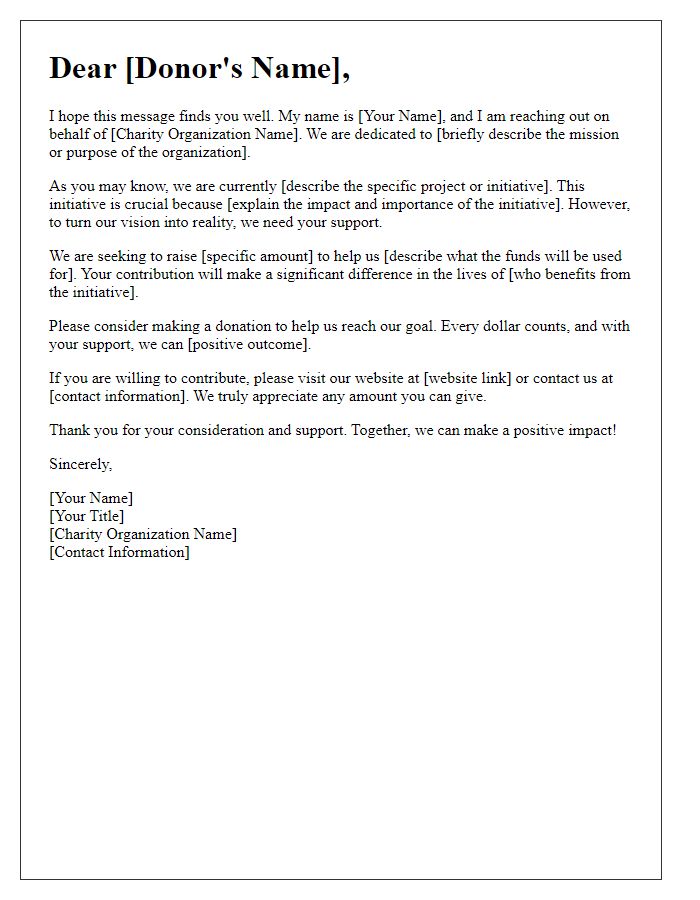 Letter template of fundraising appeal for charity initiative