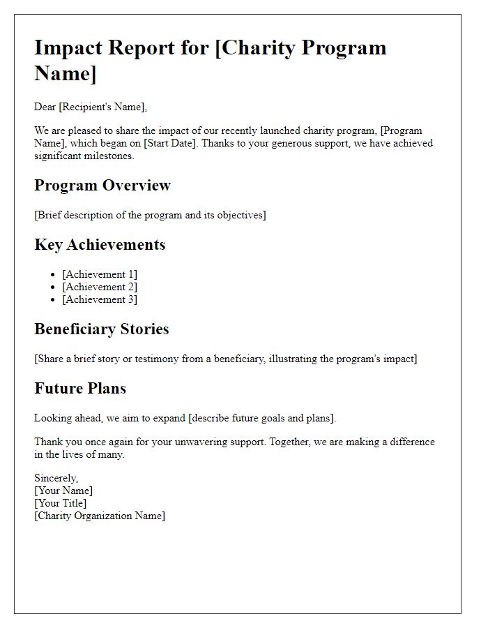 Letter template of impact report for our launched charity program