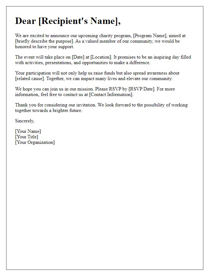 Letter template of invitation to support our charity program