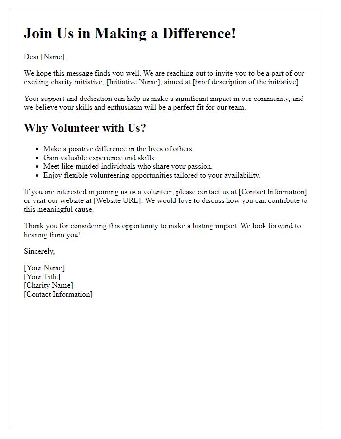 Letter template of volunteer recruitment for charity initiative