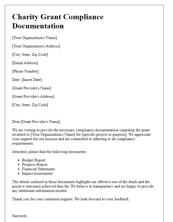 Letter template of charity grant compliance documentation