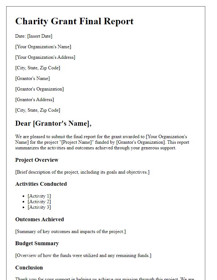 Letter template of charity grant final report