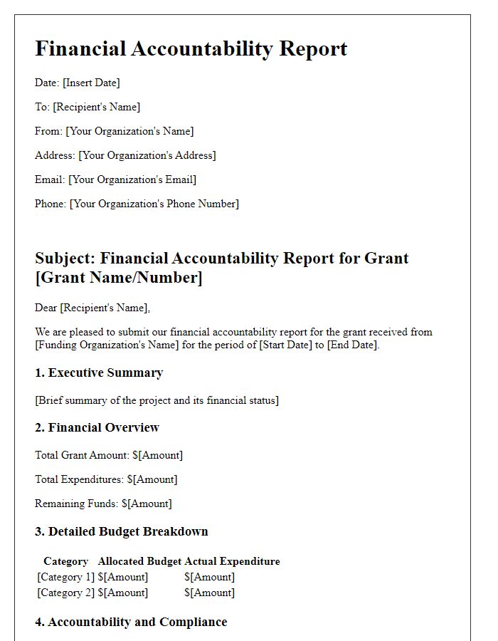 Letter template of charity grant financial accountability report