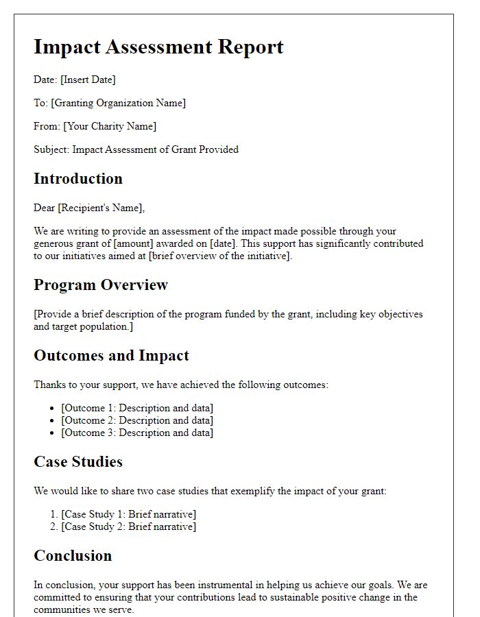 Letter template of charity grant impact assessment