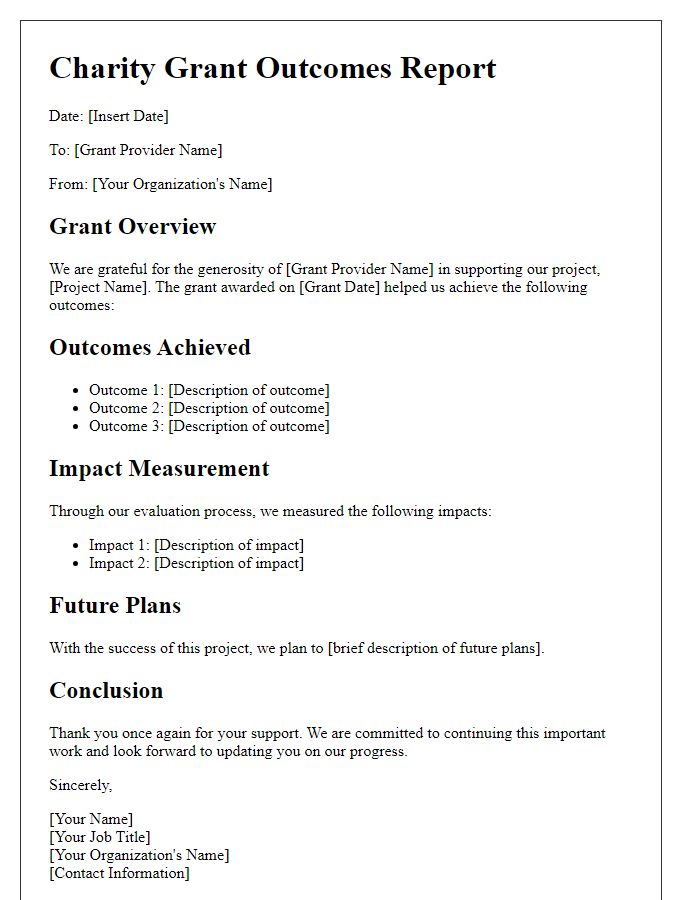 Letter template of charity grant outcomes report