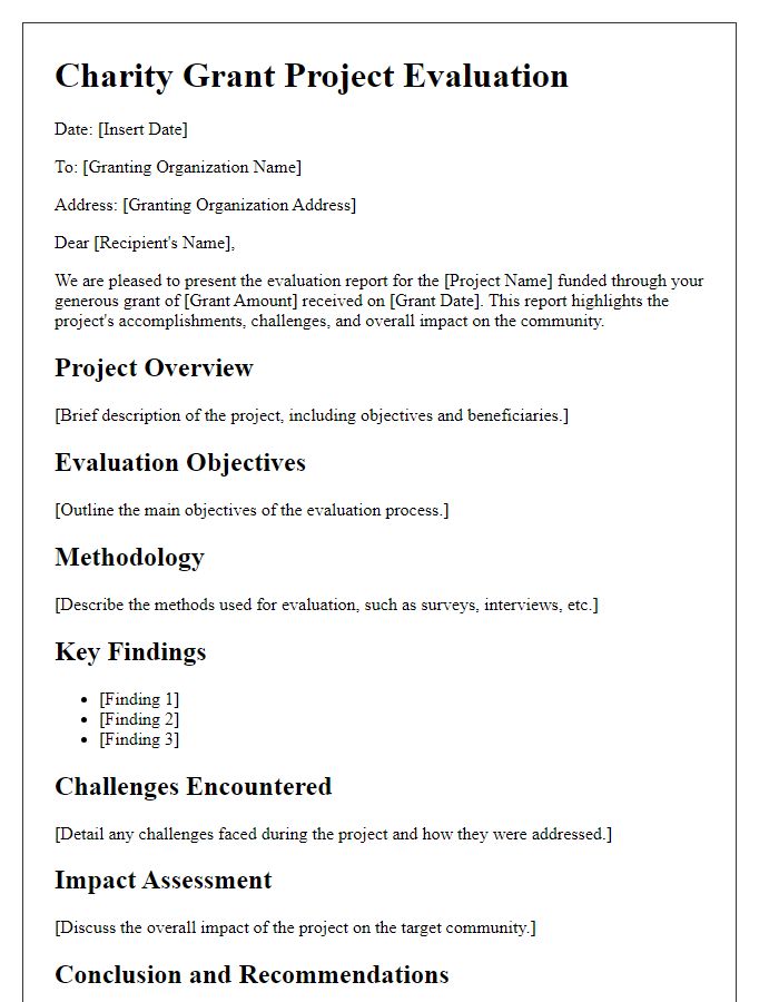 Letter template of charity grant project evaluation