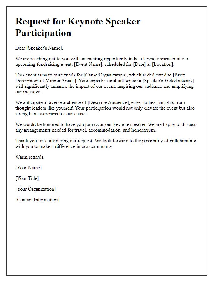 Letter template of appeal for keynote speakers at fundraising events