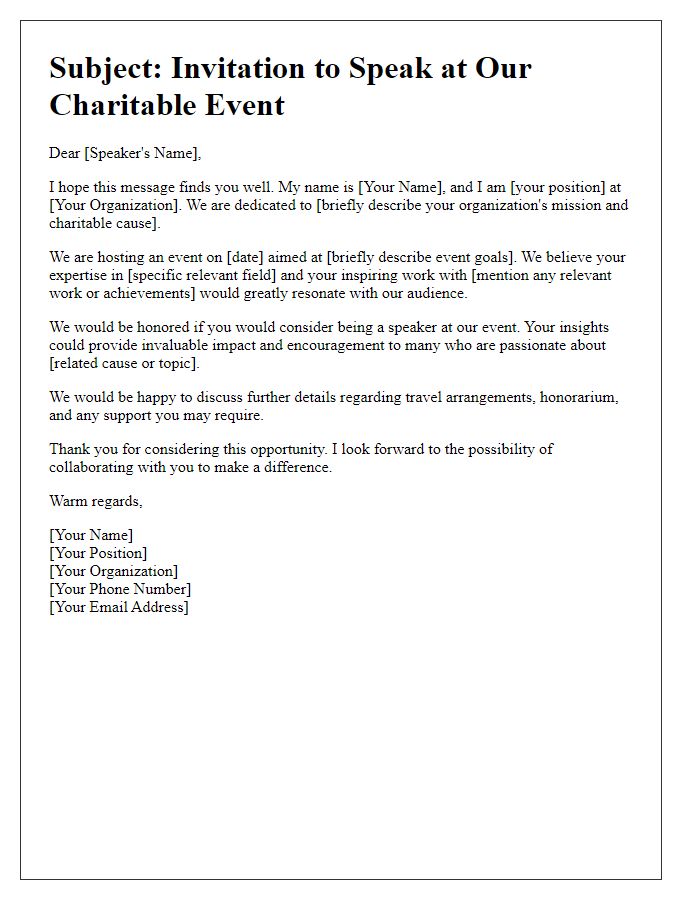 Letter template of outreach to potential speakers for charitable causes