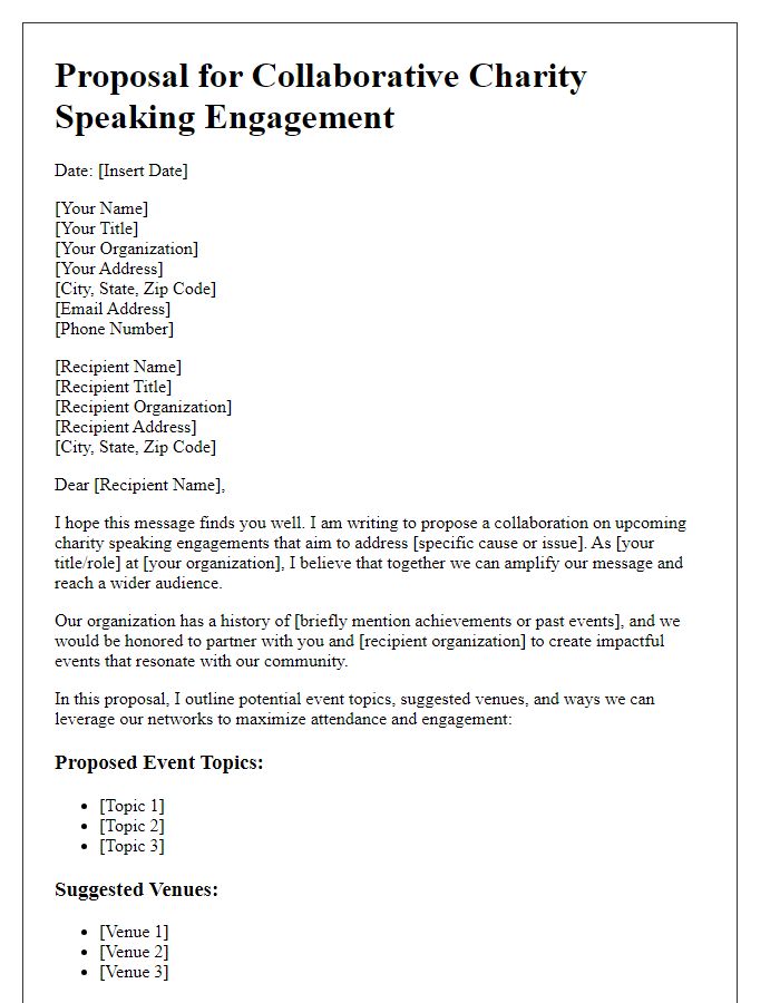 Letter template of proposal for collaborative charity speaking engagements