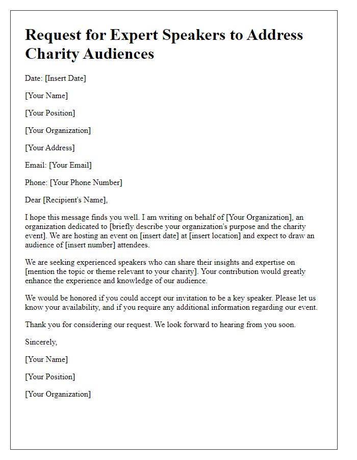 Letter template of request for expert speakers to address charity audiences