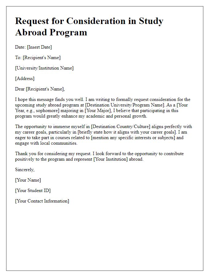 Letter template of request for consideration in study abroad program