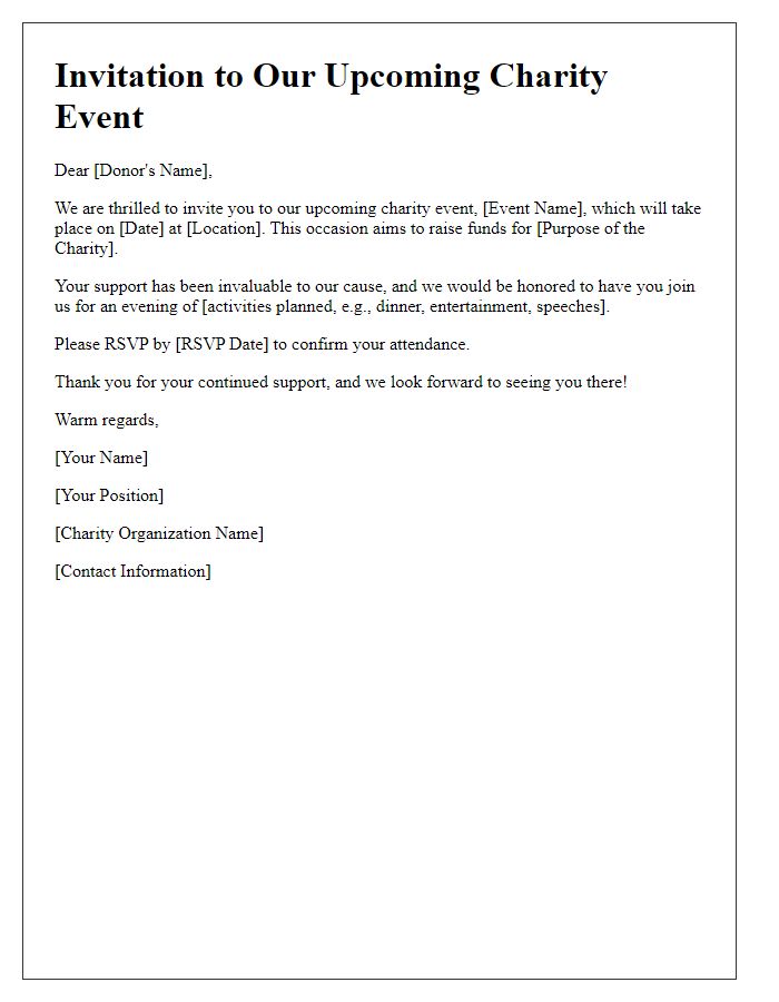 Letter template of inviting donors to upcoming charity events