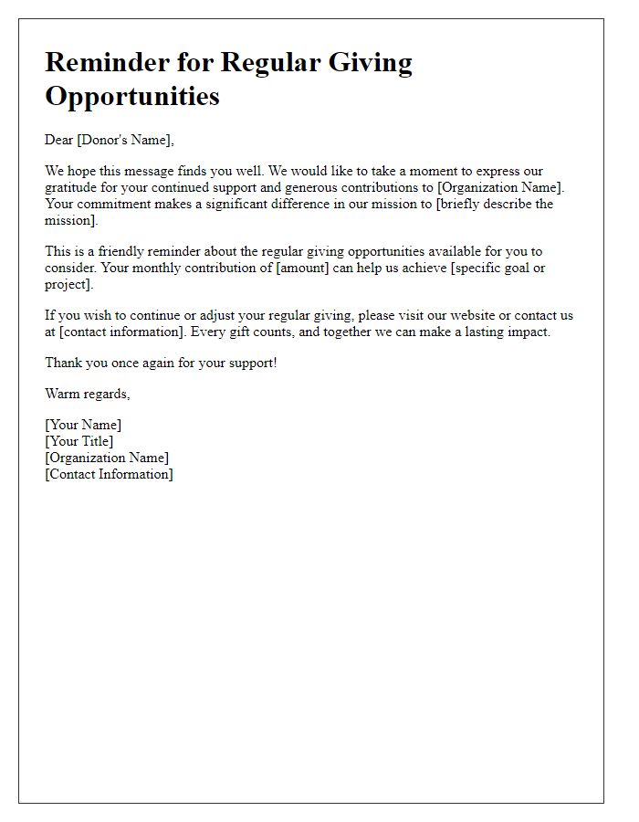 Letter template of reminder for regular giving opportunities