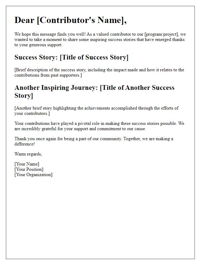 Letter template of sharing success stories to inspire past contributors