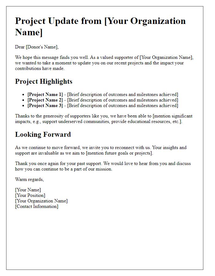 Letter template of updates on projects to reconnect with previous donors