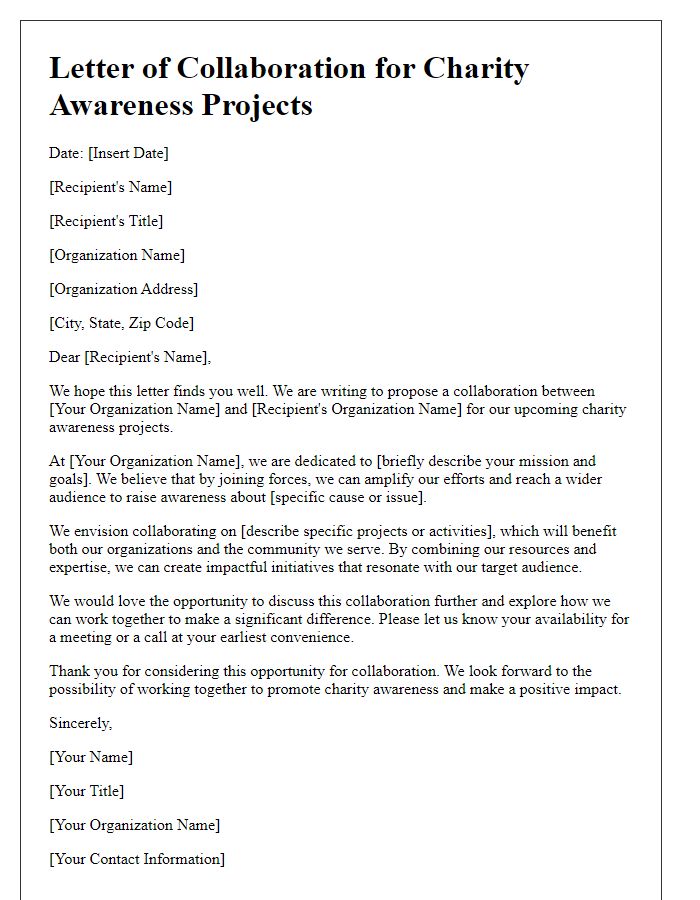 Letter template of collaboration for charity awareness projects