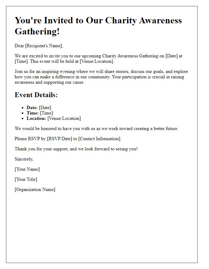 Letter template of invitation for charity awareness gatherings