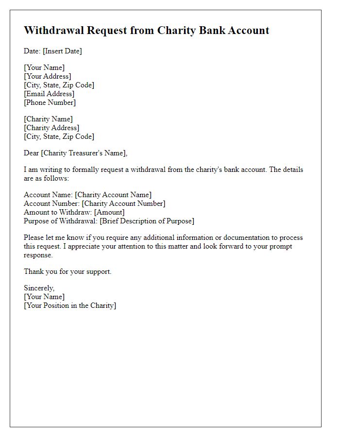 Letter template of withdrawal from charity bank account.