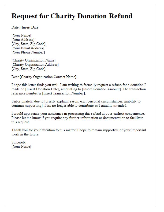 Letter template of request for charity donation refund