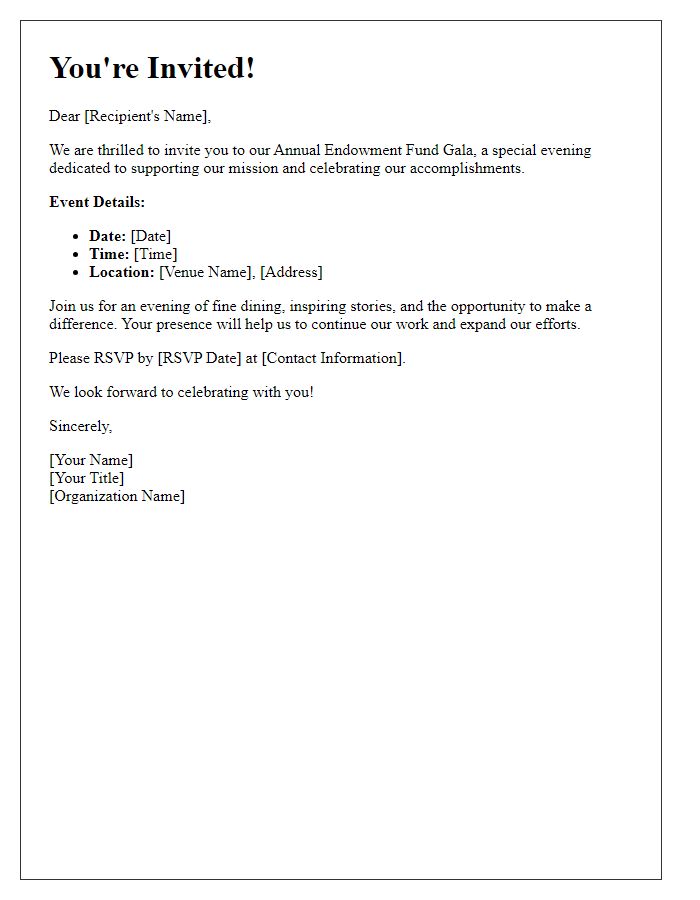 Letter template of invitation to endowment fund gala