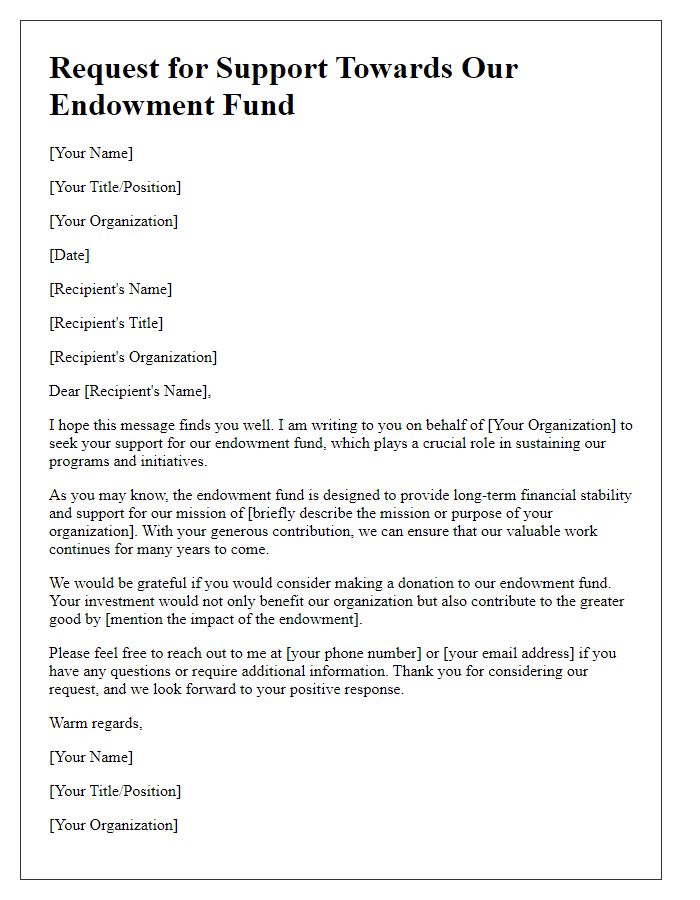 Letter template of request for support towards endowment fund