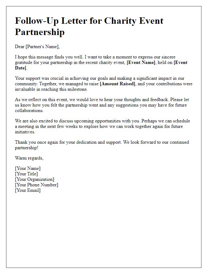 Letter template of partnership follow-up for charity events with partners